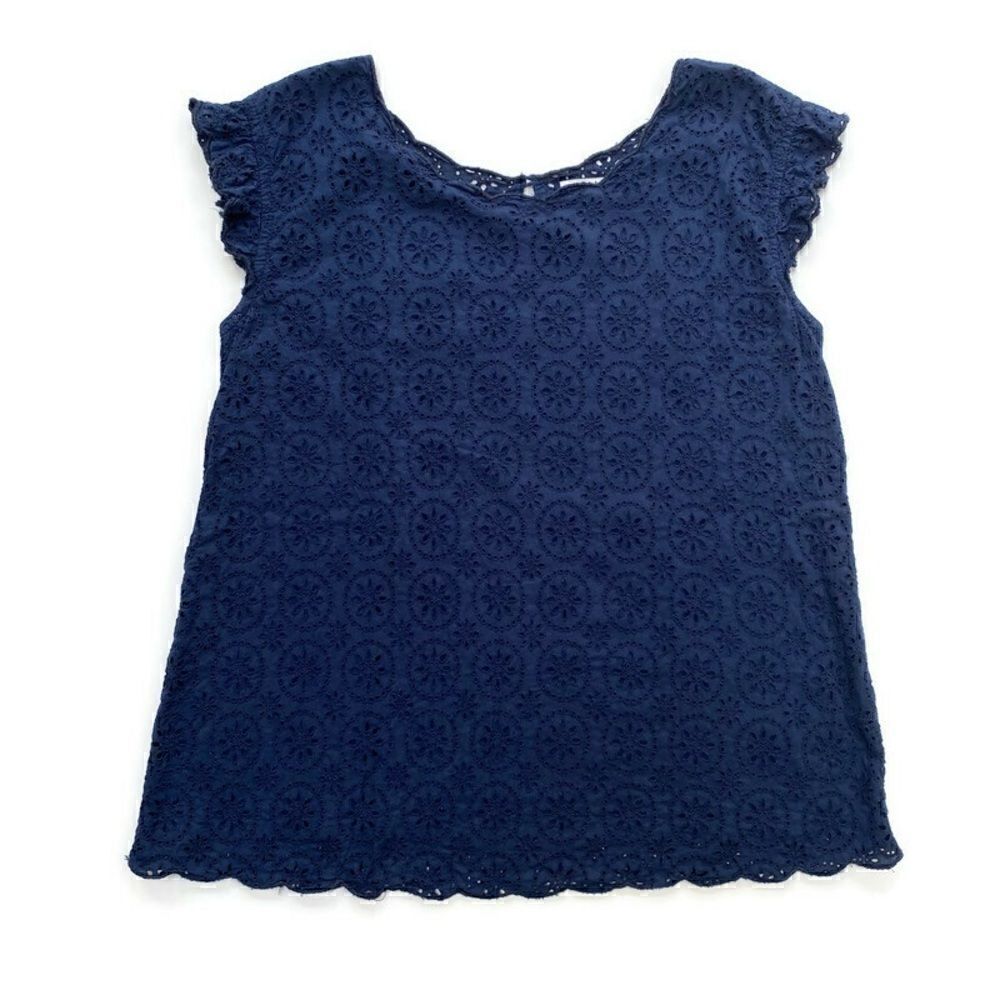 Johnnie B. Lace Eyelet Short Sleeve Top Navy Blue Girl’s 15-16 Y